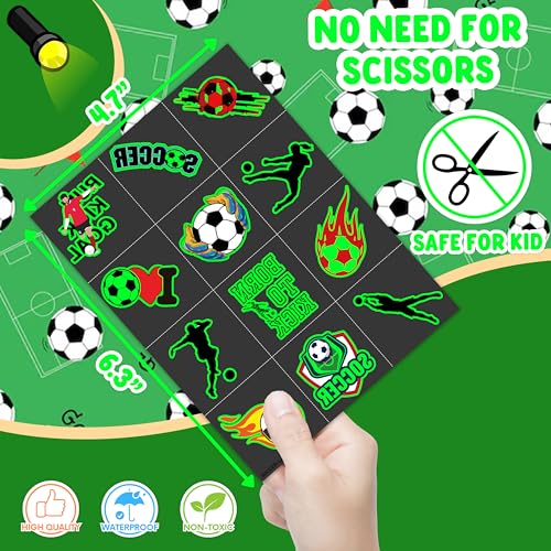 96 PCS Soccer Ball Glow In The Dark Pre-Cut Temporary Tattoos Sticker Football, Sports Themed Birthday Party Decorations Supplies Favors Europa, World Cup Cute Tattoo School Reward Game (Luminous)