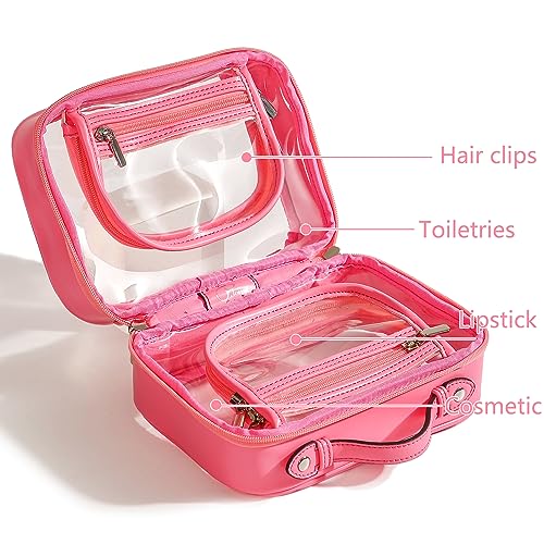 Veki Transparent Makeup Bag Travel Cosmetic Bags Case Waterproof Toiletries Bag Large Capacity Open Storage Bags Organizer With Zipper, Portable Make Up Organizer for Women and Girls