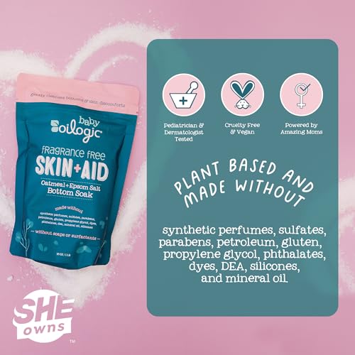 Oilogic Oatmeal Epsom Salt Bath Soak for Babies - Gentle Baby Bath Essentials Soothe & Cleanse Baby Bottoms - Fragrance-Free & Pediatrician-Tested Bathing Skin Care, 16 Oz