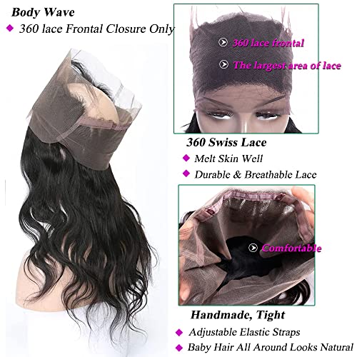 360 Lace Frontal 360 HD Transparent Full Lace 12A Unprocessed Brazilian Remy Human Hair Body Wave Frontal Bleachable Knots 150% Density Natural Color 22 Inch