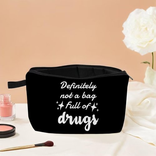 MoCaliduccious "definitely not a bag full of drugs Print Cosmetic Bag Holiday & Birthday Gift for Makeup Storage & Travel Organiza Small Zipper Makeup Bag (Black)
