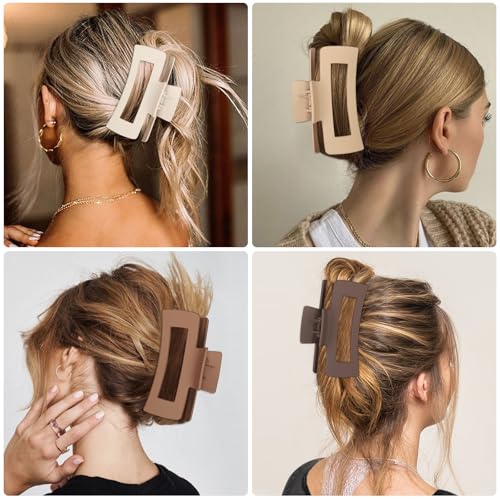 4.1 Inch Large Hair Claw Clips 8 Pcs Rectangle Big Clips for Thick Hair Nonslip Acrylic Banana Jaw Accessories for Women and Girls (Brown Colorful)