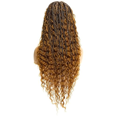 PIB 24" - Single Full Lace Braid Wig ? Boho Box Braided Wig Square Parted, Knotless Braided Wigs for Black Women, Synthetic Lace Wigs with Natural Baby Hair (1B27, Off Black and Light Brown)