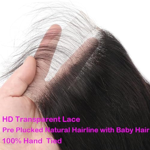 5x5 Transparent HD Lace Closure Body Wave Human Hair Closure Invisible 12A Brazilian Virgin Human Hair Free Part 5x5 100% Real Human Hair Pre Plucked Closure Natural Black 16 Inch