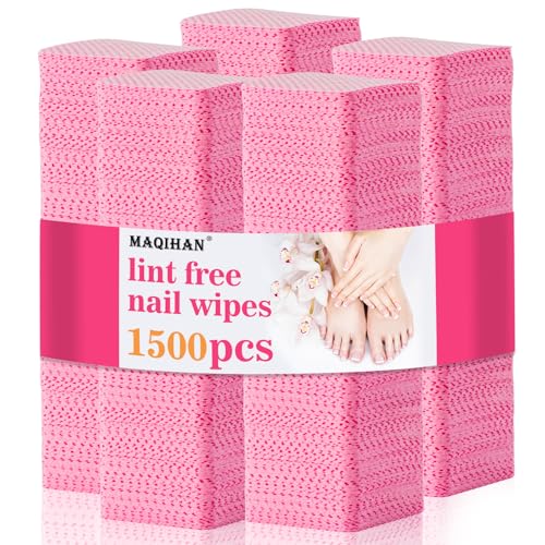 MAQIHAN 1500 Lint Free Nail Wipes - Pink Acetone Nail Polish Remover Wipes Lint Free Nail Wipes Pads Gel Nails No Lint Nail Glue Wipes Eyelash Extensions Toallitas Para U?as Sin Pelusa Nail Supplies