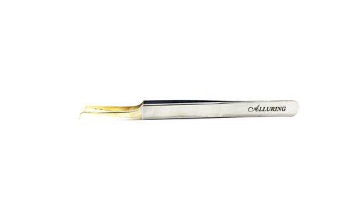 Alluring Chrome with Gold Tip Tweezers for Eyelash Extension - 90 Deg Short tips
