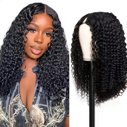 V Part Wig Human Hair curly Upgrade U Part Wig for Black Women Kinky curly Glueless Clip In Half Wig No Leave Out Wigs 180% Natural Color 30inch