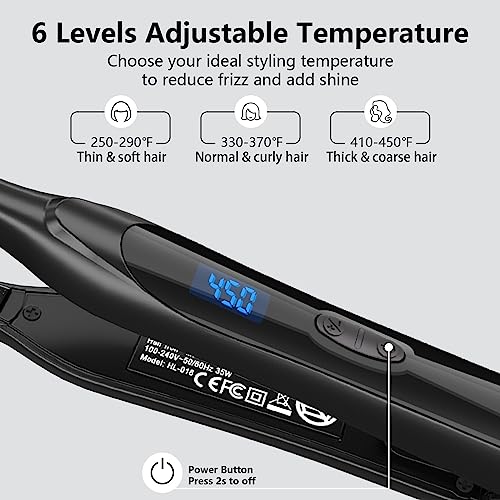DSHOW Pencil Flat Iron, 3/10" Small Flat Irons for Short Hair, Pixie Cut and Bangs,Tourmaline Ceramic Mini Hair Straightener for Edges with Adjustable Temperature, Auto Shut Off (Black)