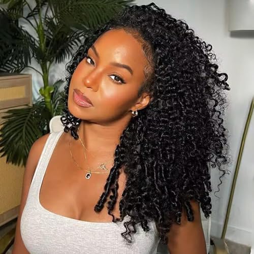 Burmese Curly Half Wig 18 Inch 200 Density Seamless Flip Over Wig Glueless Human Hair Curly 3 In 1 Half Wigs Wear and Go Drawstring Headband Wig for Women Beginner Friendly