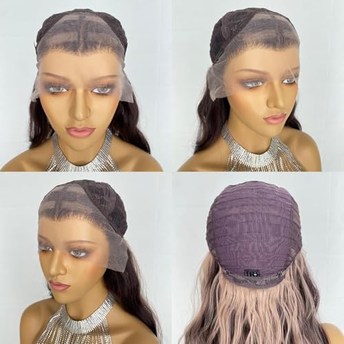 Auburn Brown Wigs Highlight Ash Blonde 13x4 Lace Front Wig Body Wave 4/27 Piano Color 18Inch Synthetic Fiber Pre Plucked Hairline for Women