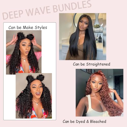 Human Hair Bundles One Bundle 12A Brazilian Virgin Human Hair Wet and Wavy Bundles 22 Inch 100% Unprocessed Deep Curly Weave Human Hair Extensions Natural Black Remy Hair Bundles