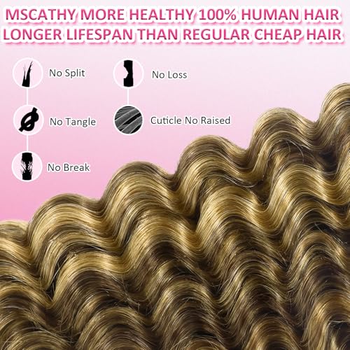 4/27# Human Braiding Hair for Boho Braids 100g Color 4/27# Bulk Deep Wave Human Hair for Braiding Ombre Blonde Brown Highlight 100% Brazilian Human Hair 22inch for Boho Braids 12A