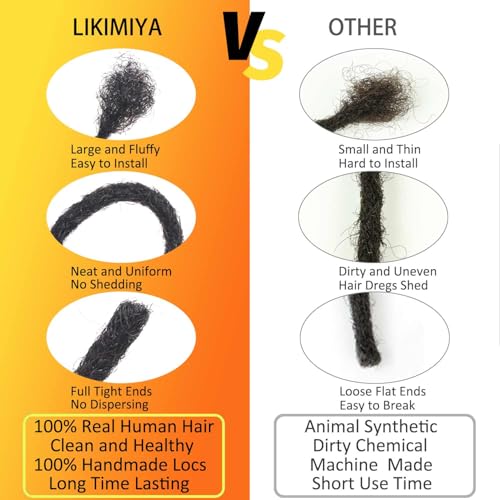Loc Extensions Human Hair Dreadlock Extensions Human Hair Loc Extensions Dreads Extensions for Men Women Kids 0.4 cm 12 Inch 60 Strands Real Human Hair Locs 1B Natural Black Handmade Permanent Locs