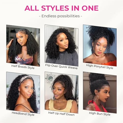 JYZ Half Wig Human Hair 300% Density 3 In 1 Seamless Flip Over Half Wig Invisible Hairline Glueless Wear and Go Beginner Friendly Curly Human Hair Wigs for Women 24 Inch
