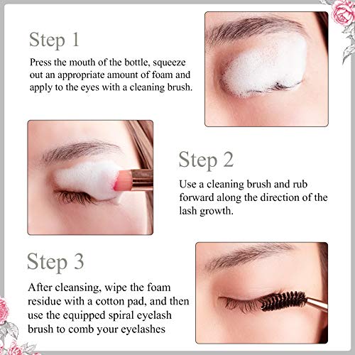 BREYLEE Eyelash Cleanser, Shampoo Foam & Brushes Eyelid Cleanser for Makeup Remover Paraben & Sulfate Free for Salon and Home Use(60ml, 2 fl oz)