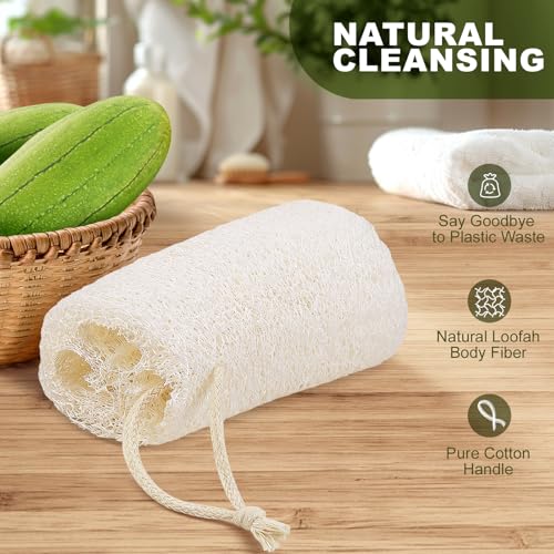 7 Pack Natural Loofah Body Scrubber Sponge, 5 Inches Organic Luffa for Exfoliating & Smooth Skin Cleansing, Ideal for Men & Women, Spa & Shower Use