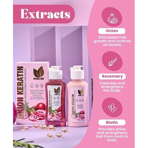 NATURAL SANT - Onion Keratin DuoBox 120ml ? Deep Repair & Smoothing for Dry, Damaged Hair, Frizz Control & Heat Protection with Biotin & Rosemary
