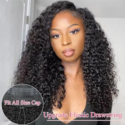 V SHOW Hair V Part Wig Human Hair Kinky Curly Upgrade U Part With Adjustable Drawstring 180% Density V Shape Clip In Half Wig For Women Natural Color 20 Inch