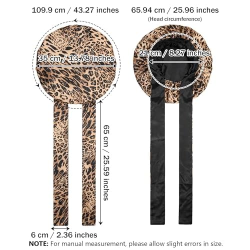Satin Bonnet Silk Hair Wrap for Sleeping - Reversible Night Cap with Tie Band (Leopard + Black)