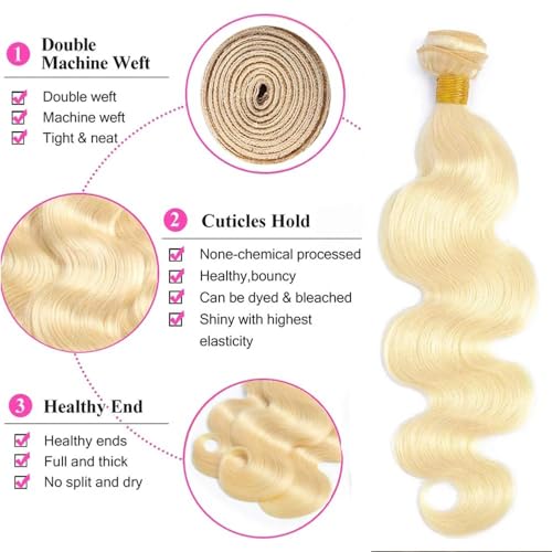 34 34 34 Inch AuokMar Blonde Human Hair Bundles 613 Body Wave Bundle Unprocessed Virgin Hair 3 Bundles 8A Grade 613 Blonde Body Wave Bundle