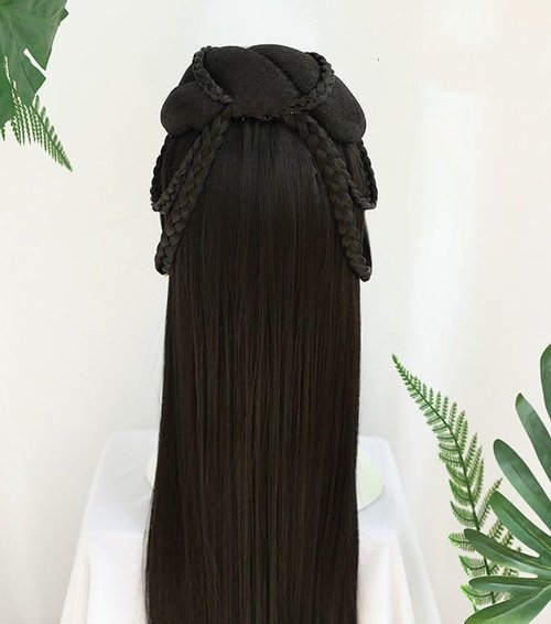 FOTN Chinese Vintage Wig Chinese Style Wig for Women Geisha Headband Wig Retro Headwear Wigs Bun Hair Pieces Hanfu Headdress Cosplay