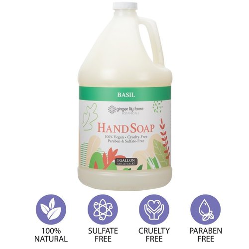 Ginger Lily Farms Botanicals All-Purpose Liquid Hand Soap Refill, 100% Vegan & Cruelty-Free, Basil Scent, 1 Gallon (128 fl oz)