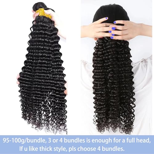 Deep Wave Bundles Human Hair 20 22 24 26 Inch Deep Curly Human Hair Bundle For Women 100% Unprocessed 12A Quick Weave 4 Bundles Deals Natural Color 400G