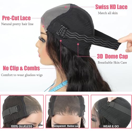 32 Inch Glueless Wigs Human Hair Pre Plucked Pre Cut 180% Density 5x5 HD Lace Closure Wigs Human Hair Body Wave Lace Front Glueless Wear and Go Human Hair Wigs for Women
