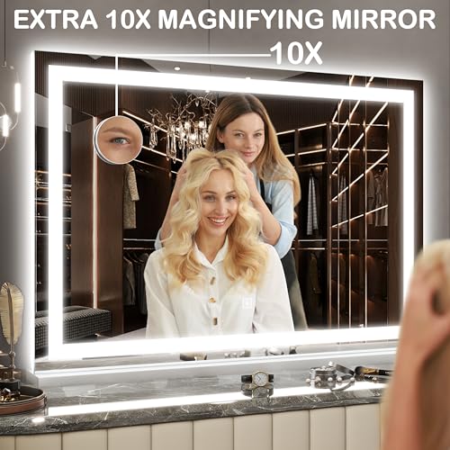 FENNIO Large Vanity Mirror with Lights£¬32" x 22"Lighted Makeup Mirror, Large Makeup Mirror with Lights, Touch Sensor with Dimmable 3 Modes£¬ Vanity Mirror Square White