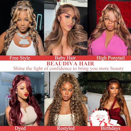 13x4 Body Wave Ombre Lace Front Wigs Human Hair for Women 180% Density HD Transparent Lace Front Honey Blonde Wig Human Hair Pre Plucked with Baby Hiar 4/27 Color Glueless Wigs Human Hair 22inch