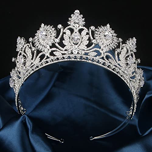 QXMYOO Luxury Large Tiaras and Crowns for Wedding Cubic Zirconia Pageant Crown Tall Bride Tiara Silver Gold Sun Flower CZ Birthday Prom Party Headpiece Bridal Hair Accessories