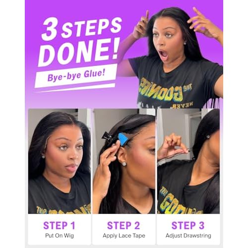 Glueless 13x6 Lace Front Wigs Human Hair 220% Density Straight Wigs Human Hair Ear-to-Ear HD Lace Frontal Pre Plucked Pre Cut Bleached Drawstring Wig 20 Inch