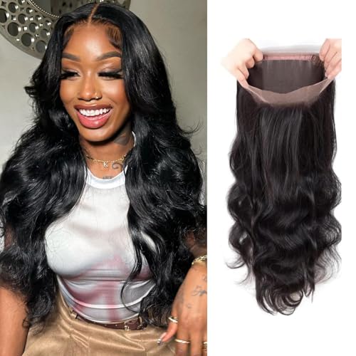 360 Lace Frontal Closure Body Wave Human Hair 12A Full 360 HD Transparent Lace Frontal 360 Body Wave Human Hair Closure 100% Human Hair Natural Black 20 Inch
