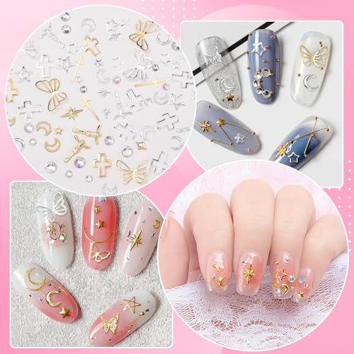 2 Boxes 3D Bow Nail Art, Carviar Beads for Nail Art, Assorted Flower Heart Butterfly Acrylic Bows Nails Charms with Pearls Gems Bead for Nail Design DIY Y2K Supplies