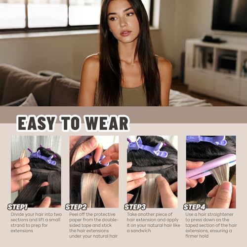 Tape in Hair Extensions Human Hair 18 Inch 50g 20Pcs Remy Human Hair Extensions Invisible Straight Seamless Tape in Extensions (18in, 50g, #2)