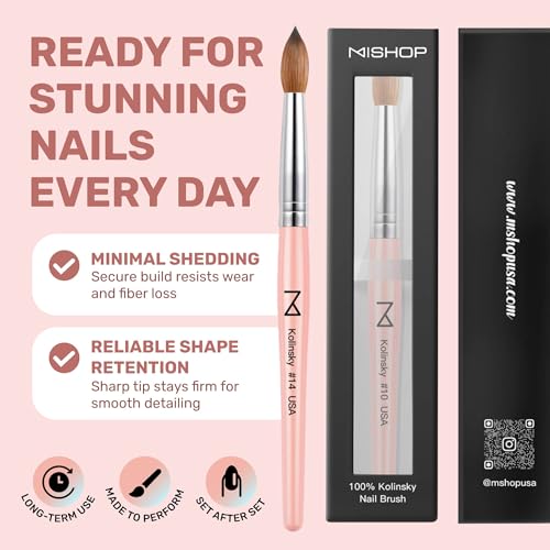 M ? Majesti Pink 100% Kolinsky Acrylic Nail Brush | Professional Acrylic Sculpting & Application Brush | Handcrafted Premium Nail Art Tool for Nail Technicians (#14)
