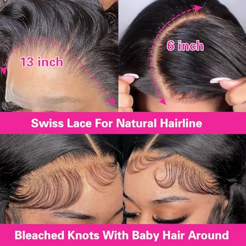 13x6 Jet Black Burmese Curly Lace Front Wigs Human Hair Full Head Lace Frontal Wigs 250 Density Brazilian Full Lace Wigs Preplucked With Baby Hair 250 Density(26 inch)