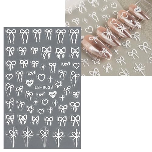 JMEOWIO 8 Sheets Heart Bow Tie Nail Art Stickers Decals Self-Adhesive Pegatinas U?as Pink Nail Supplies Nail Art Design Decoration Accessories