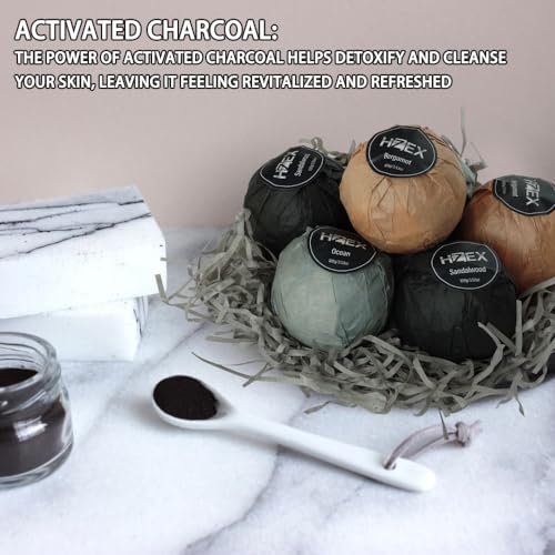Charcoal Bath Bombs Gift Set ? 6 Piece Natural Spa Fizzies with Essential Oils ? Handmade Organic Moisturizing Vegan Bath Bombs for Relaxation, Detox, Stress Relief ? Gifts for Men & Women