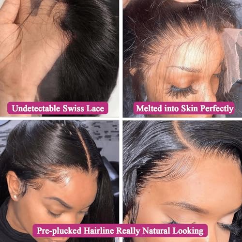 20Inch 13x6 HD Lace Front Wigs Human Hair 200% Density Body Wave Lace Front Wigs Human Hair Lace Front Wigs for Women Glueless Body Wave Wigs Human Hair Pre Plucked with Baby Hair Natural Black