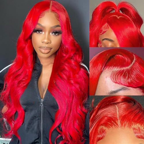 32 inch Red Lace Front Wigs Human Hair 200% Densit Red Human Hair Wig Pre Plucked Body Wave 13x4 Lace Front Wigs Frontal for Women