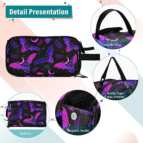 MNSRUU Travel Makeup Bag, Purple Bat Gothic Makeup Bag Large Capacity Cosmetic Bag Organizer, Portable Toiletry Bag for Travel Size