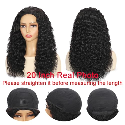 Half Wig Human Hair Deep Wave 3 In 1 Half Wigs for Black Women 200% Density Wear and Go Glueless Wigs Human Hair Drawstring Ponytail Seamless Flip Over No Lace Headband Wig Beginner Friendly 22 Inch