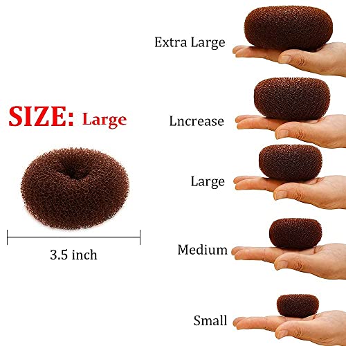 Hair Donut Bun Maker, Ring Style, 2PCS Large 3.5 Inch for Thick and Long Hair (Brown)