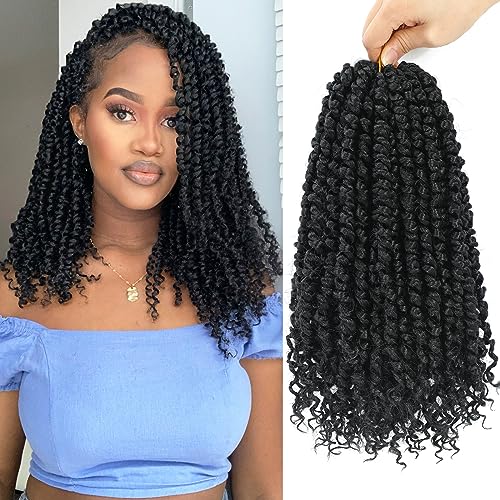 Alrence Passion Twist Crochet Hair 8 Packs Pre twisted Passion Twist Hair For Women Soft Bohe Pre-looped Crochet Braids (14 Inch (Pack of 8), 1B#)
