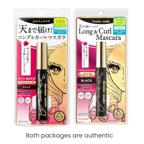 HEROINE MAKE by KISSME Mascara Black Volume and Length | Waterproof Mascara by Defining Fiber for Long and Curl Eye Makeup for Women, Made in Japan, Black, 2 EA
