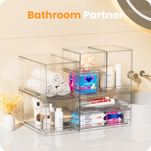 A-LuGei ¡¼????????¡½ Acrylic Stackable Drawers, 11.8" L Makeup Organizer, Bathroom Organizer and Storage, Under Sink Organizer, Plastic Storage Bins