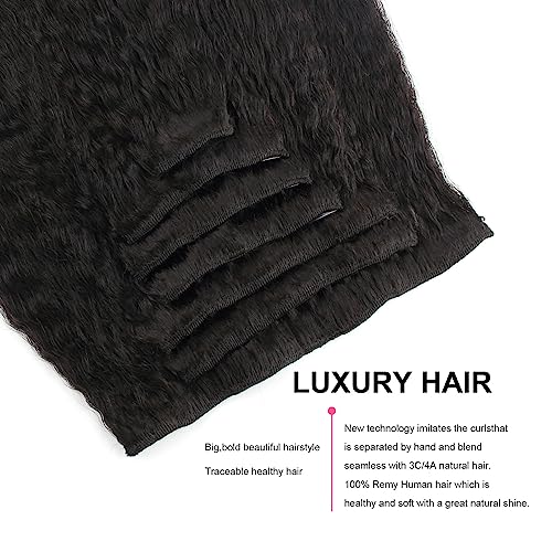 AmazingBeauty Blow Out Clip in Extensions Kinky Straight 8A Grade Thick 100% Remy Hair Natural Black 7 Pieces with 17 Clips 120g/4.2oz per Set Fit For Full Head 22 Inch