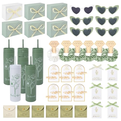 42 Pcs Bridesmaid Proposal Gifts Set Bridal Shower Gifts Include Bride Sunglasses Will You Be My Bridesmaid Cards Hair Bands Jewelry Bags Hair Clips Water Bottles Bridal Shower Box