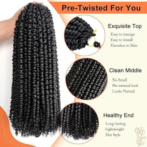 8 Packs Passion Twist Hair Pre Twisted 14 Inch Passion Twist Crochet Hair Pre Looped Crochet Braids for Black Women Synthetic Natural Black Curly Braiding Hair Extensions
